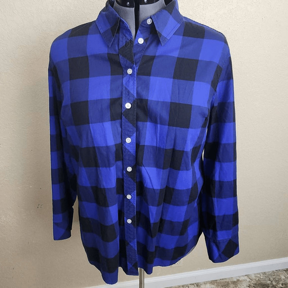 Lane Bryant Tops - Lane Bryant Blue and Black Plaid Button Down Shirt Size 20 (4409)